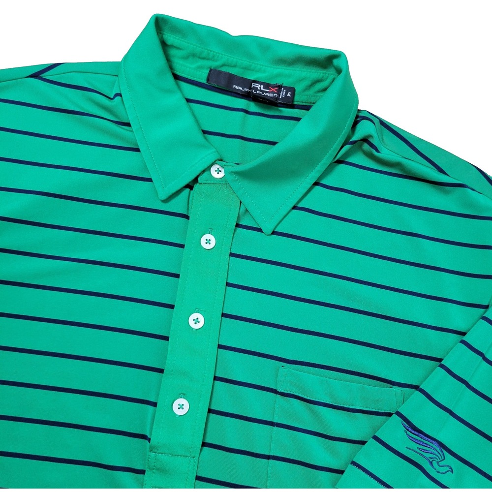 RLX Ralph Lauren Mens XL Green Black Striped Performance Stretch Polo